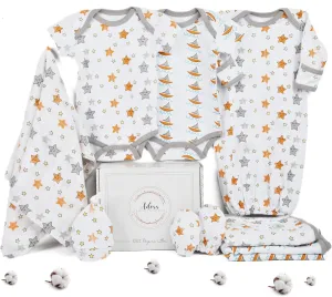 100% Organic Cotton Baby Clothes Unisex Layette Gift Set for Boys and Girls 8-Piece New Born Essentials, 0-3 Months