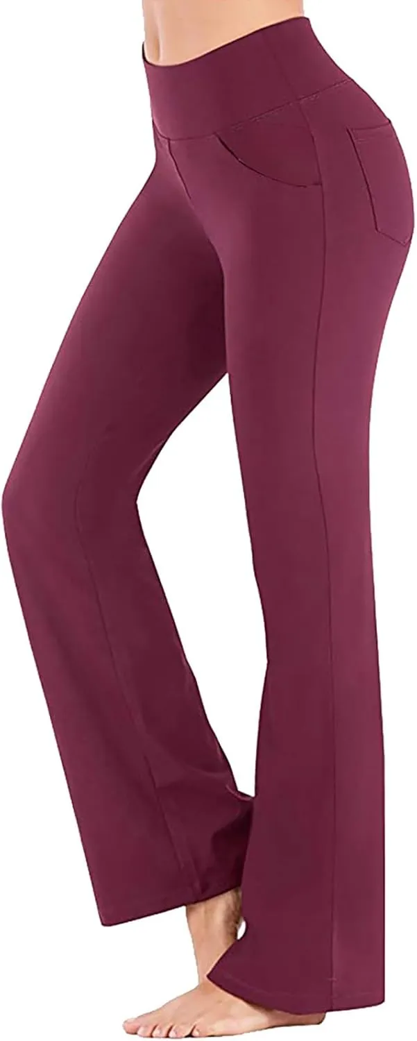 2024 Womens Yoga Pants Stretch High Waist Leggings Regular Solid Flared Pants Casual Soft Active Workout Trousers