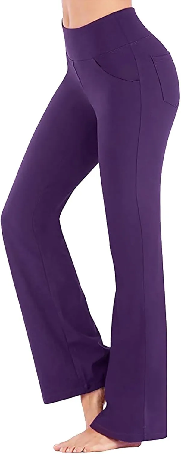 2024 Womens Yoga Pants Stretch High Waist Leggings Regular Solid Flared Pants Casual Soft Active Workout Trousers