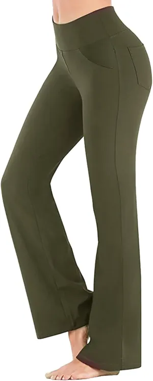 2024 Womens Yoga Pants Stretch High Waist Leggings Regular Solid Flared Pants Casual Soft Active Workout Trousers