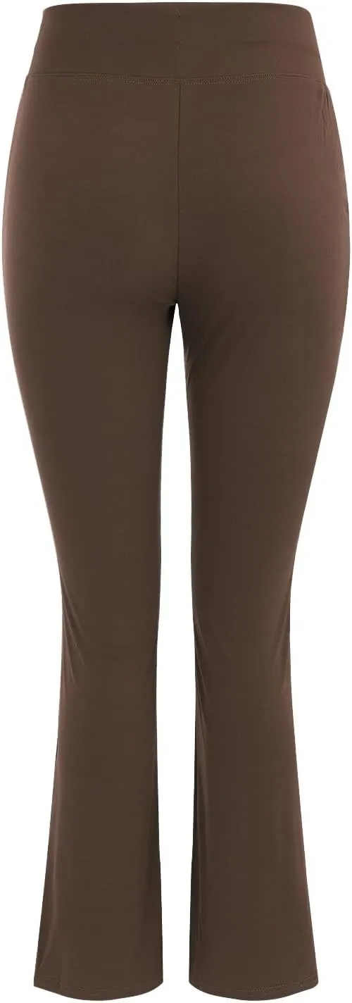 2024 Womens Yoga Pants Stretch High Waist Leggings Regular Solid Flared Pants Casual Soft Active Workout Trousers