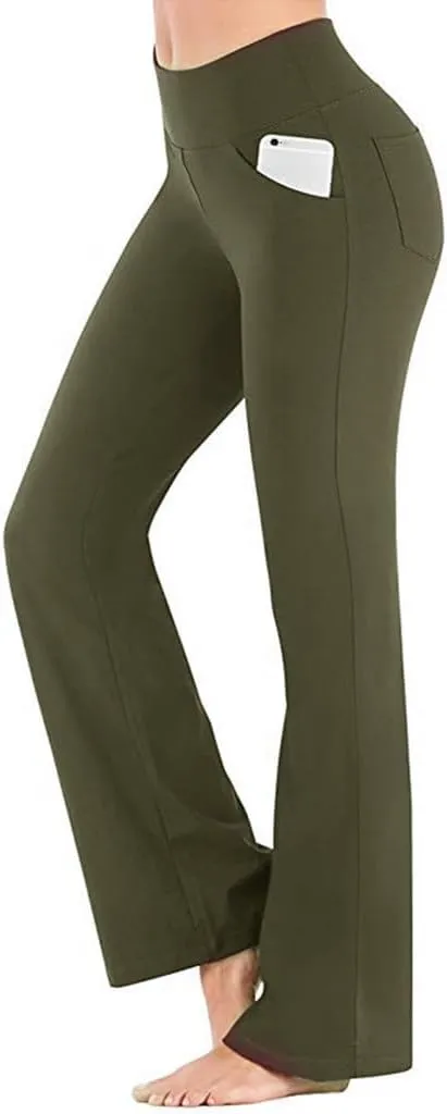 2024 Womens Yoga Pants Stretch High Waist Leggings Regular Solid Flared Pants Casual Soft Active Workout Trousers