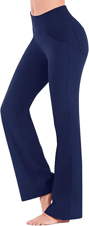 2024 Womens Yoga Pants Stretch High Waist Leggings Regular Solid Flared Pants Casual Soft Active Workout Trousers