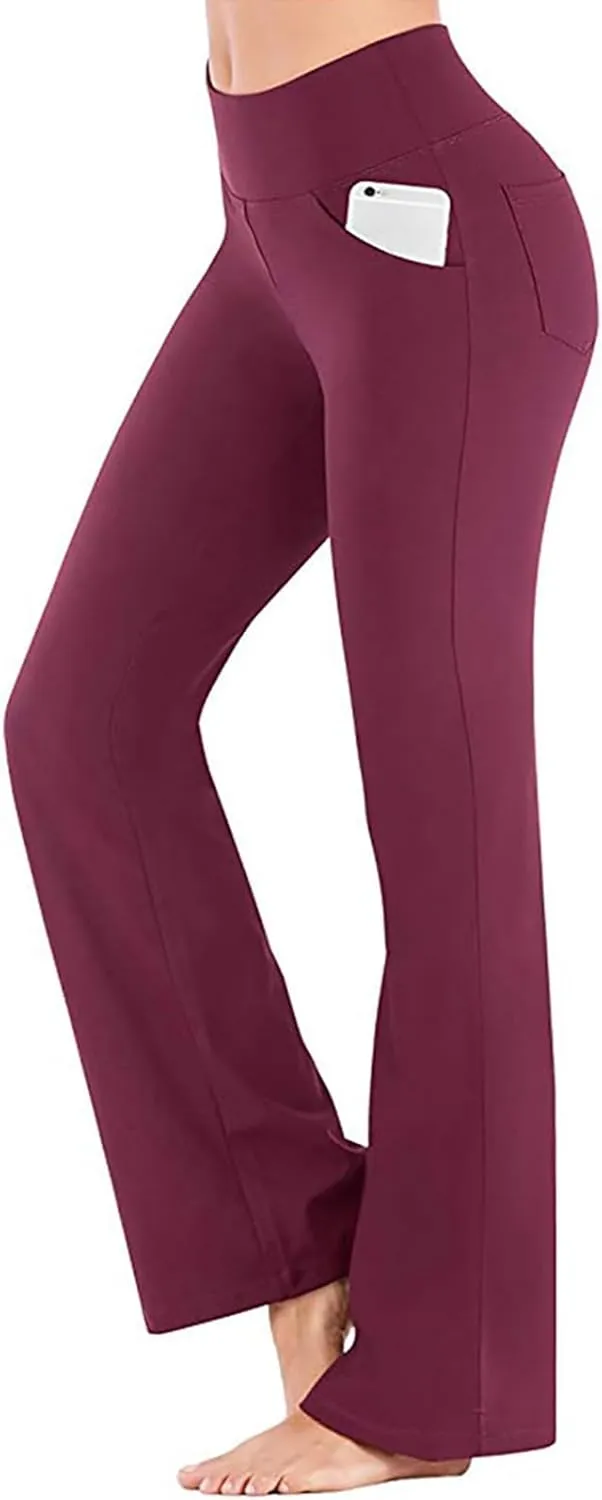 2024 Womens Yoga Pants Stretch High Waist Leggings Regular Solid Flared Pants Casual Soft Active Workout Trousers