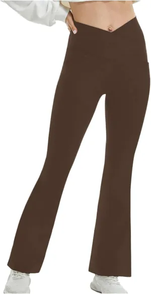 2024 Womens Yoga Pants Stretch High Waist Leggings Regular Solid Flared Pants Casual Soft Active Workout Trousers