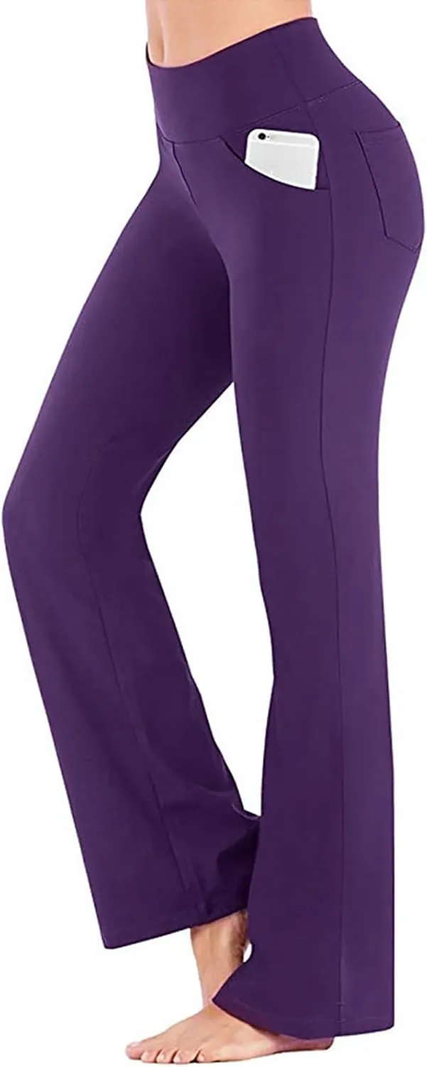 2024 Womens Yoga Pants Stretch High Waist Leggings Regular Solid Flared Pants Casual Soft Active Workout Trousers
