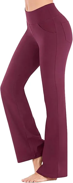 2024 Womens Yoga Pants Stretch High Waist Leggings Regular Solid Flared Pants Casual Soft Active Workout Trousers