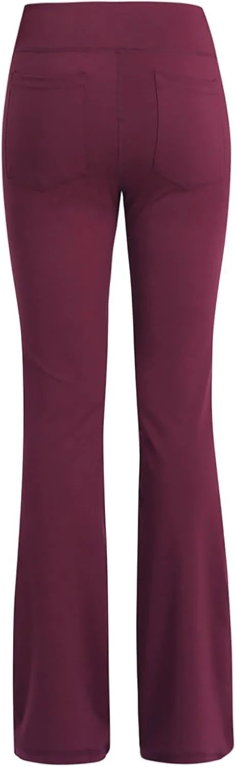 2024 Womens Yoga Pants Stretch High Waist Leggings Regular Solid Flared Pants Casual Soft Active Workout Trousers
