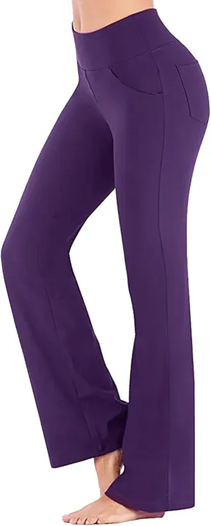 2024 Womens Yoga Pants Stretch High Waist Leggings Regular Solid Flared Pants Casual Soft Active Workout Trousers