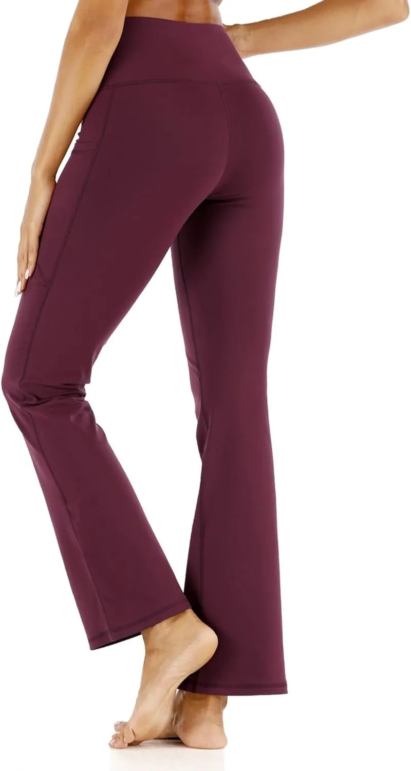 2024 Womens Yoga Pants Stretch High Waist Leggings Regular Solid Flared Pants Casual Soft Active Workout Trousers