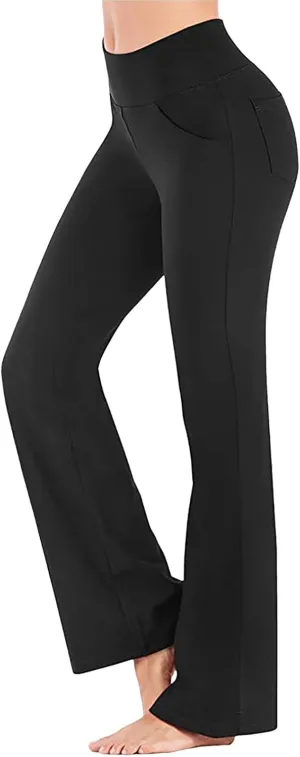2024 Womens Yoga Pants Stretch High Waist Leggings Regular Solid Flared Pants Casual Soft Active Workout Trousers