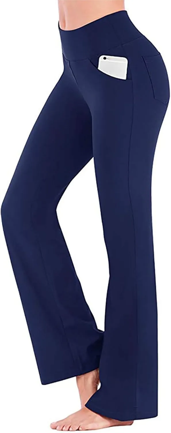 2024 Womens Yoga Pants Stretch High Waist Leggings Regular Solid Flared Pants Casual Soft Active Workout Trousers