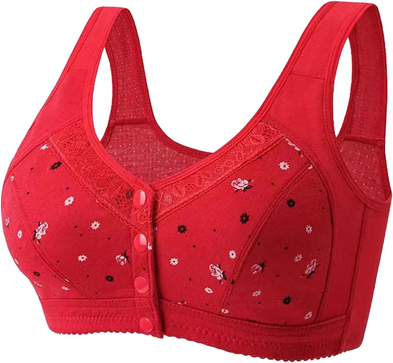 3 PC Daisy Bras for Older Women No Underwire Front Closure Comfort Senior Comfort Full Coverage Snap Closing Bralettes