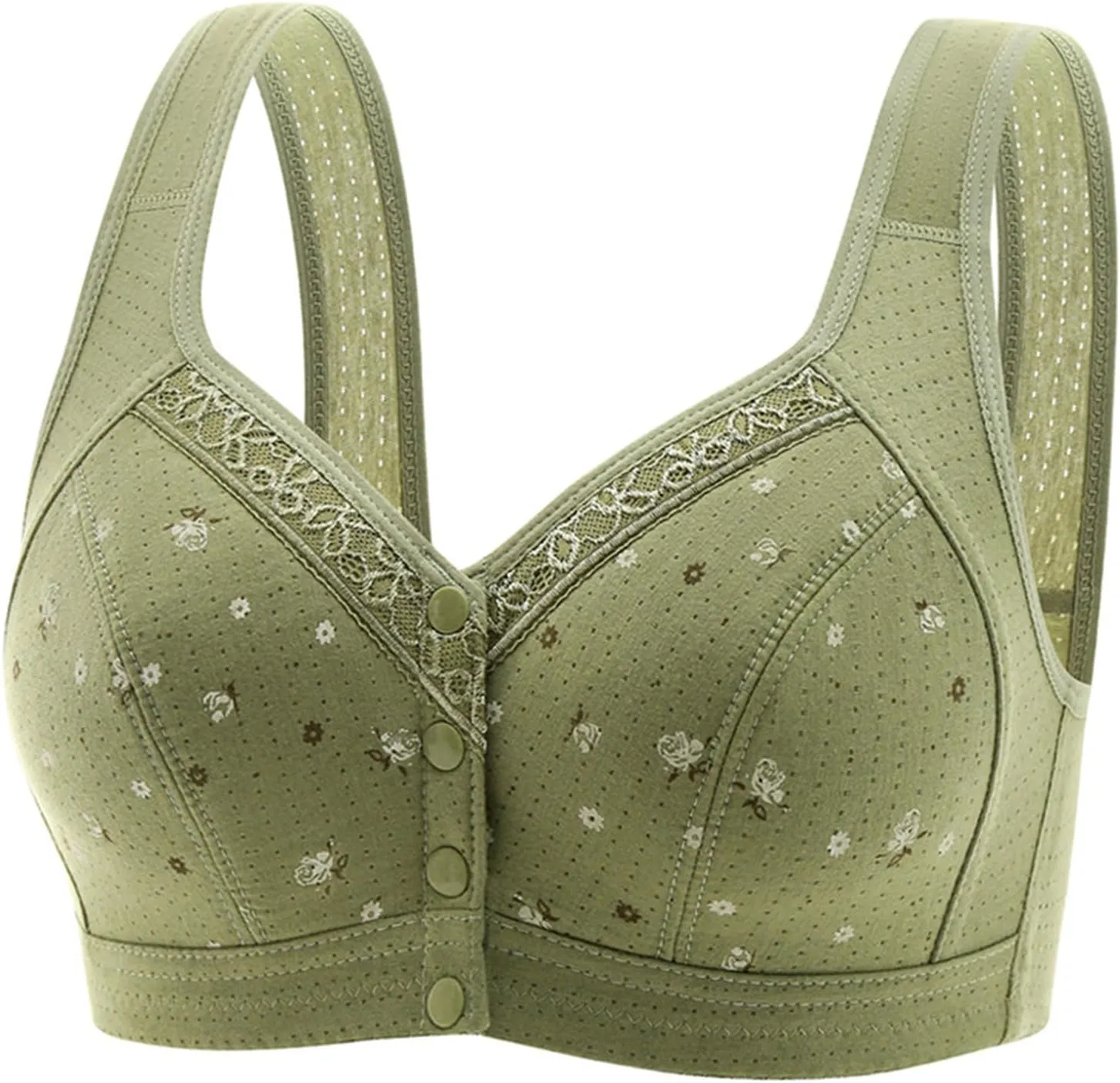 3 PC Daisy Bras for Older Women No Underwire Front Closure Comfort Senior Comfort Full Coverage Snap Closing Bralettes