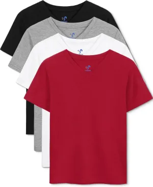 4 Pack Boys Shirts Short Sleeve Tees for Boys Cotton T Shirts V-Neck Tshirts Summer Tops 2-18 Years