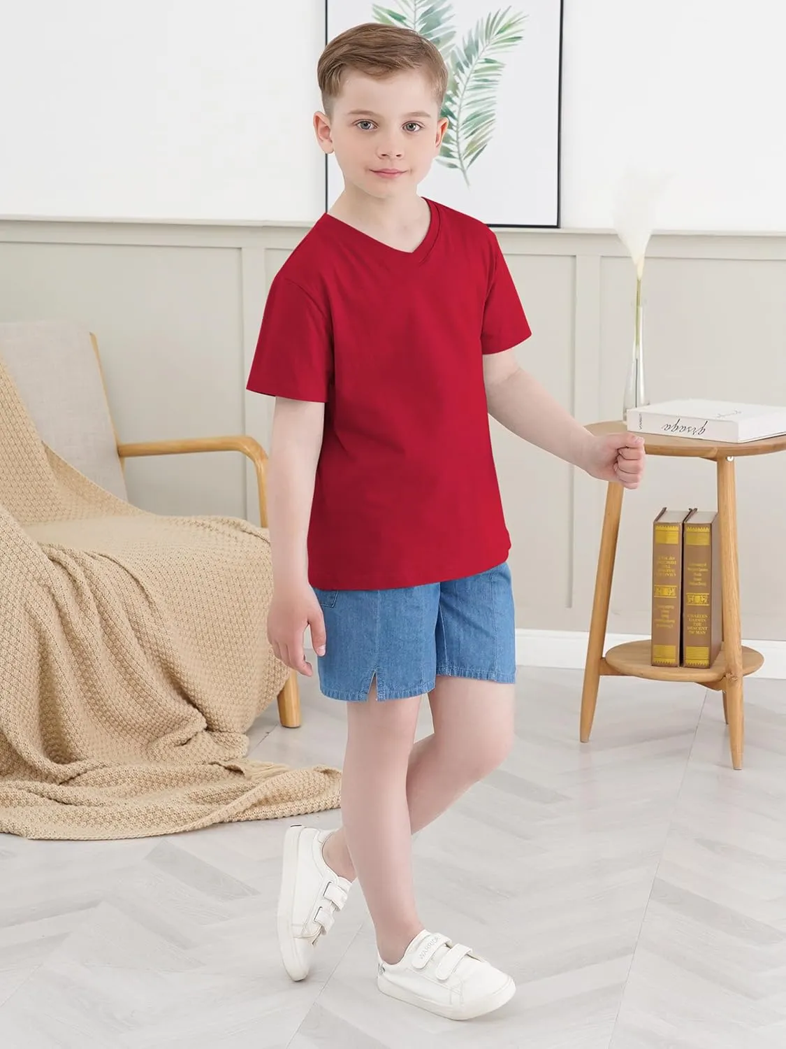 4 Pack Boys Shirts Short Sleeve Tees for Boys Cotton T Shirts V-Neck Tshirts Summer Tops 2-18 Years