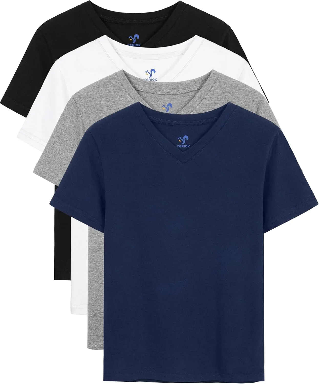 4 Pack Boys Shirts Short Sleeve Tees for Boys Cotton T Shirts V-Neck Tshirts Summer Tops 2-18 Years