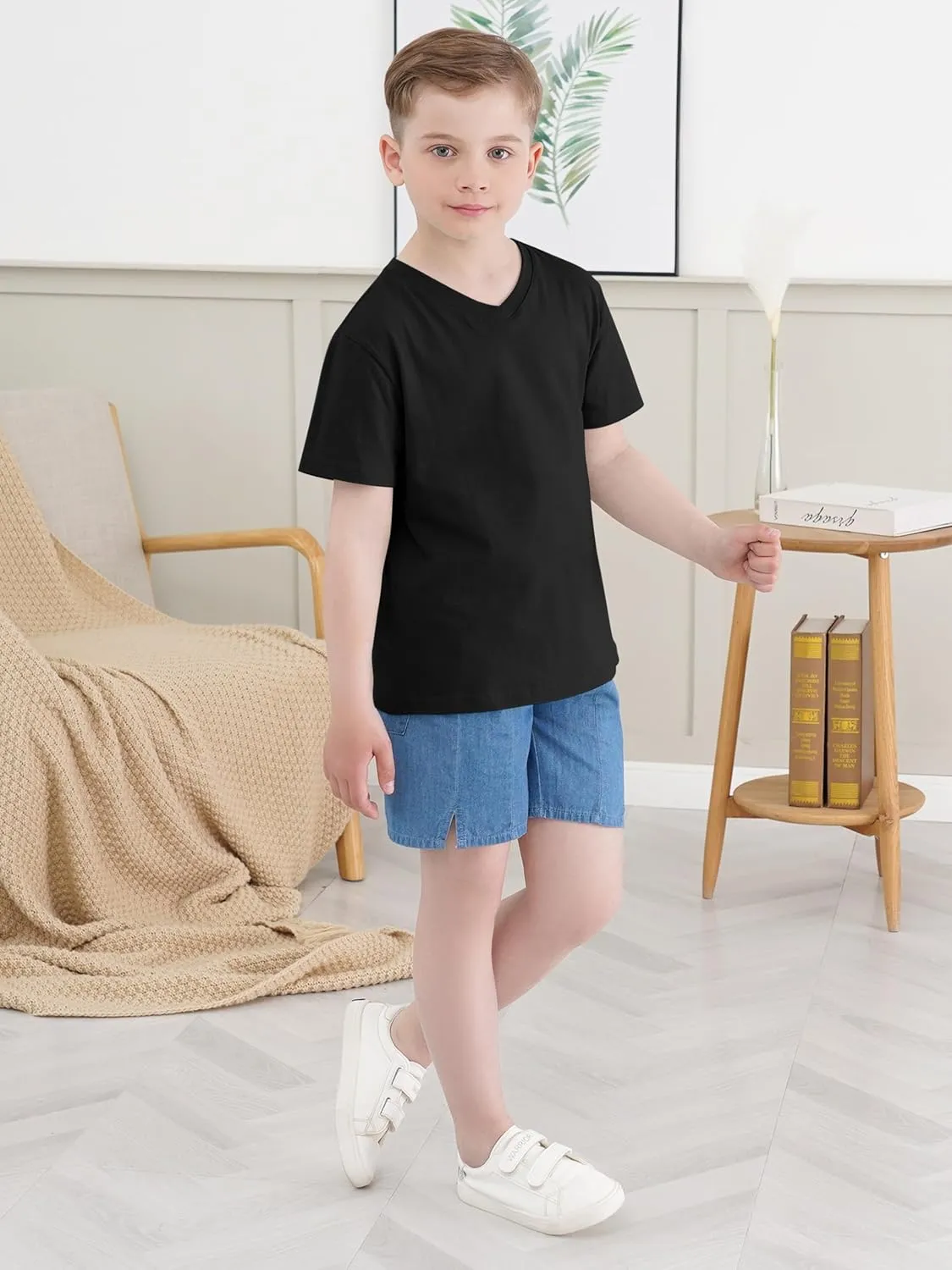 4 Pack Boys Shirts Short Sleeve Tees for Boys Cotton T Shirts V-Neck Tshirts Summer Tops 2-18 Years