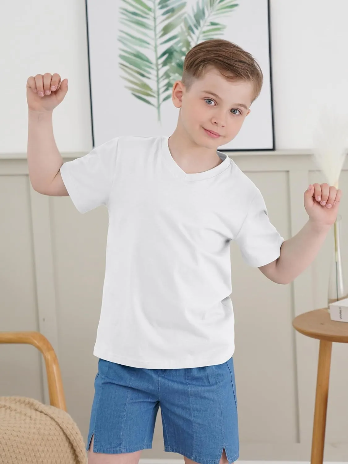 4 Pack Boys Shirts Short Sleeve Tees for Boys Cotton T Shirts V-Neck Tshirts Summer Tops 2-18 Years