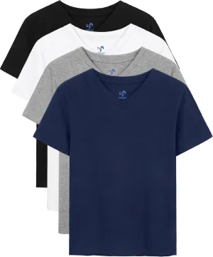 4 Pack Boys Shirts Short Sleeve Tees for Boys Cotton T Shirts V-Neck Tshirts Summer Tops 2-18 Years