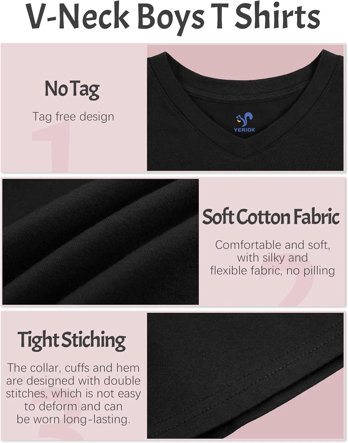 4 Pack Boys Shirts Short Sleeve Tees for Boys Cotton T Shirts V-Neck Tshirts Summer Tops 2-18 Years