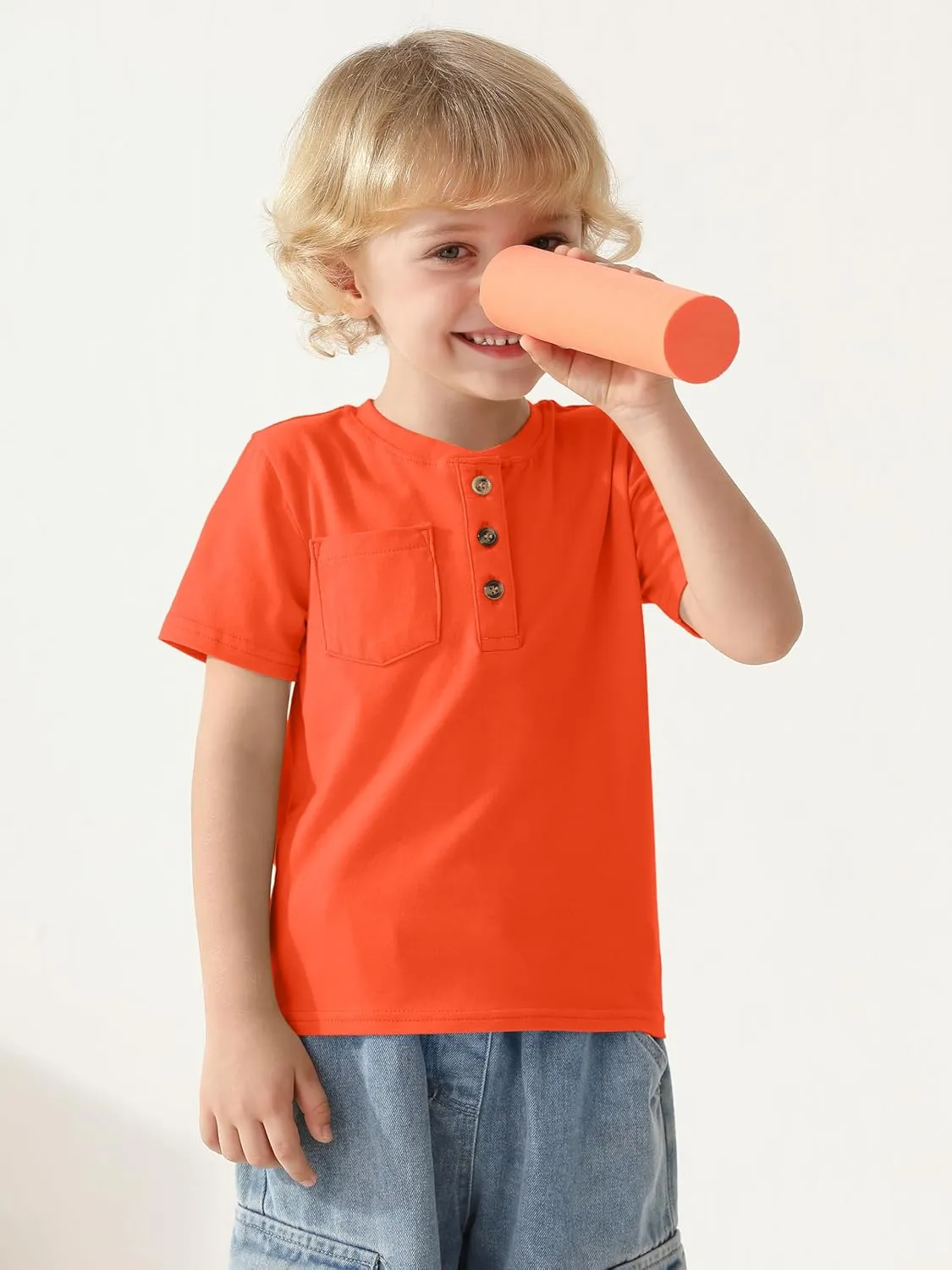 4 Pack Toddler Boys Shirts Toddler Boys Short Sleeve Cotton T Shirts Henley Pocket T-Shirt Tops Tee for Little Kids