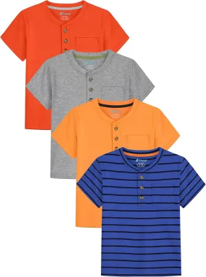 4 Pack Toddler Boys Shirts Toddler Boys Short Sleeve Cotton T Shirts Henley Pocket T-Shirt Tops Tee for Little Kids