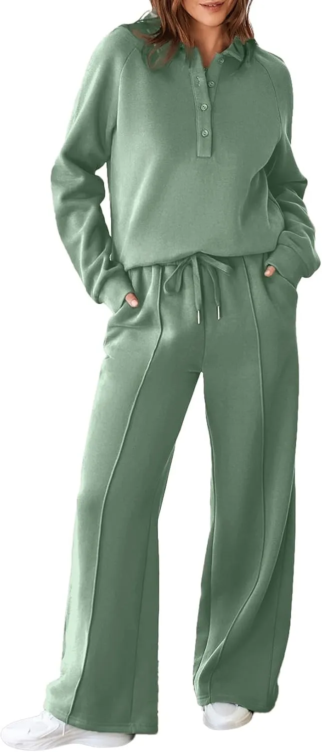 Aleumdr Women's 2 Piece Outfits Sweatsuit Oversized Sweatshirt Wide Leg Sweatpants Matching Lounge Set 2024