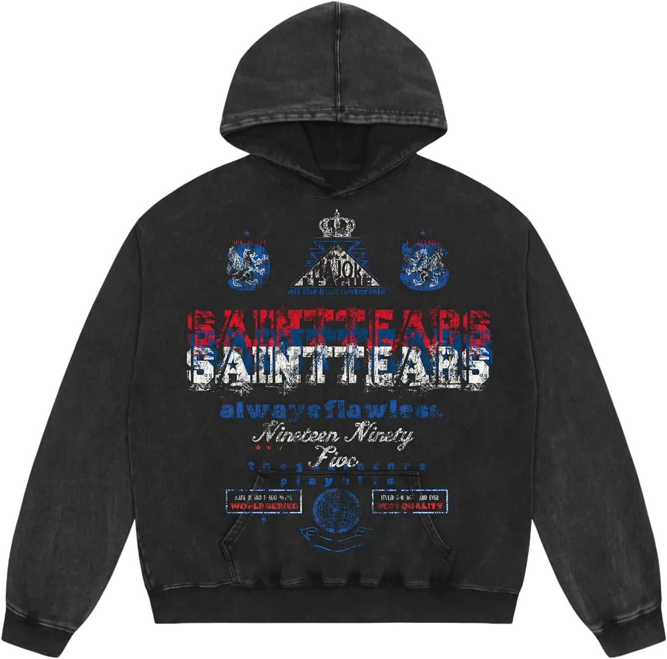 Arnodefrance Men Vintage Washed Graphic Hoodies Printing Graffiti Hoodie Cotton Warm Pullover