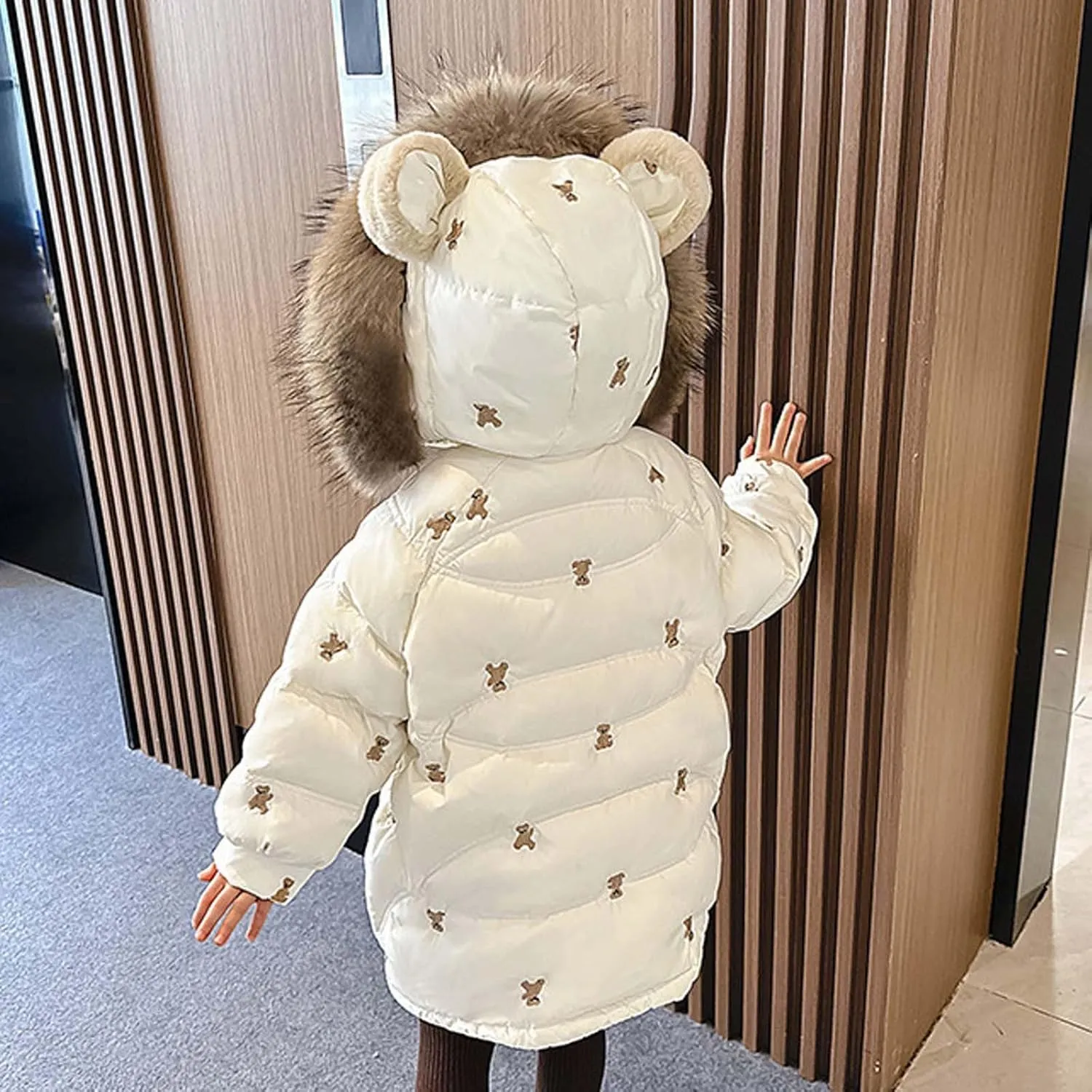 Baby Toddler Girls Winter Jackets Lightweight Warm Puffer Down Jacket Faux Fur Hooded Outerwear with Pockets