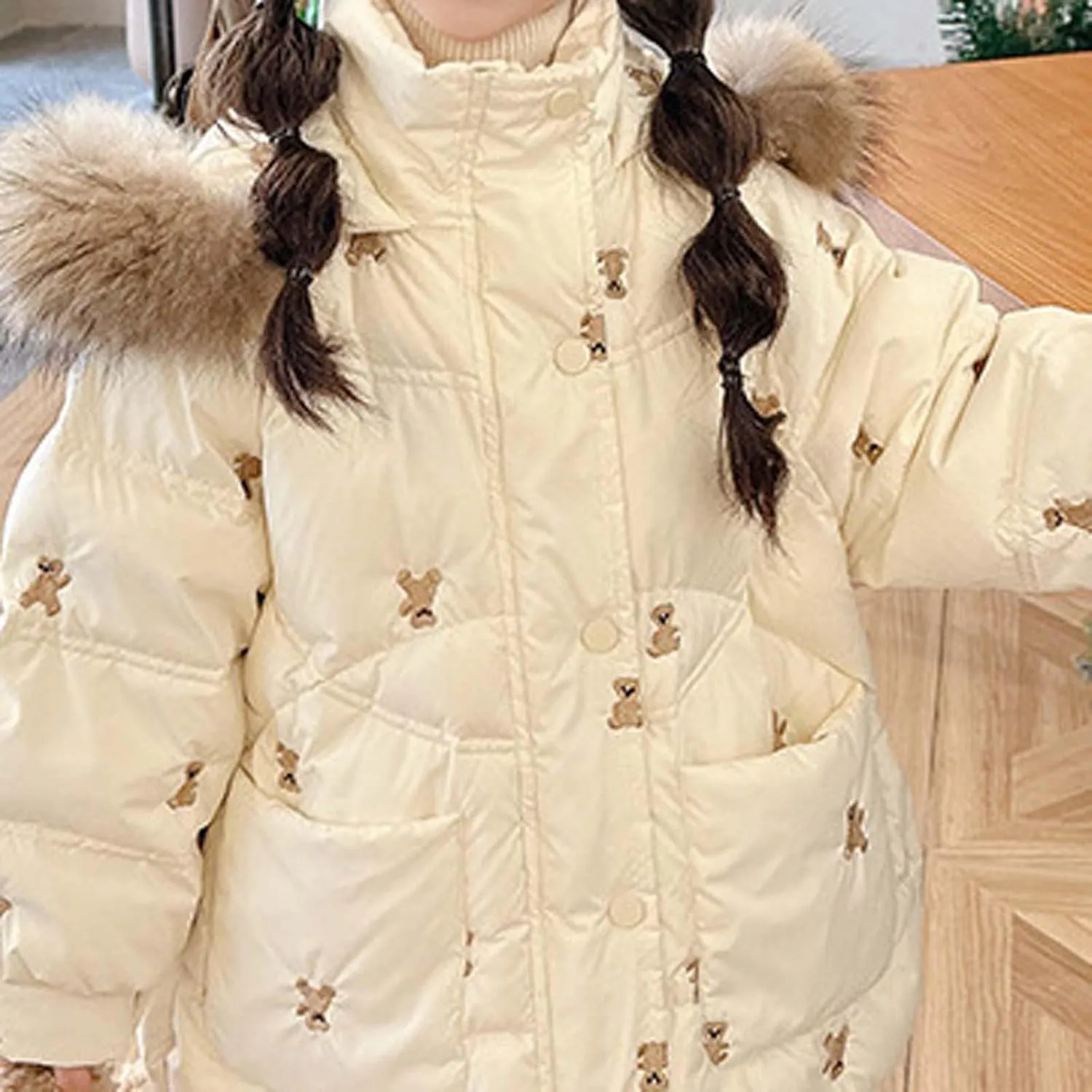 Baby Toddler Girls Winter Jackets Lightweight Warm Puffer Down Jacket Faux Fur Hooded Outerwear with Pockets