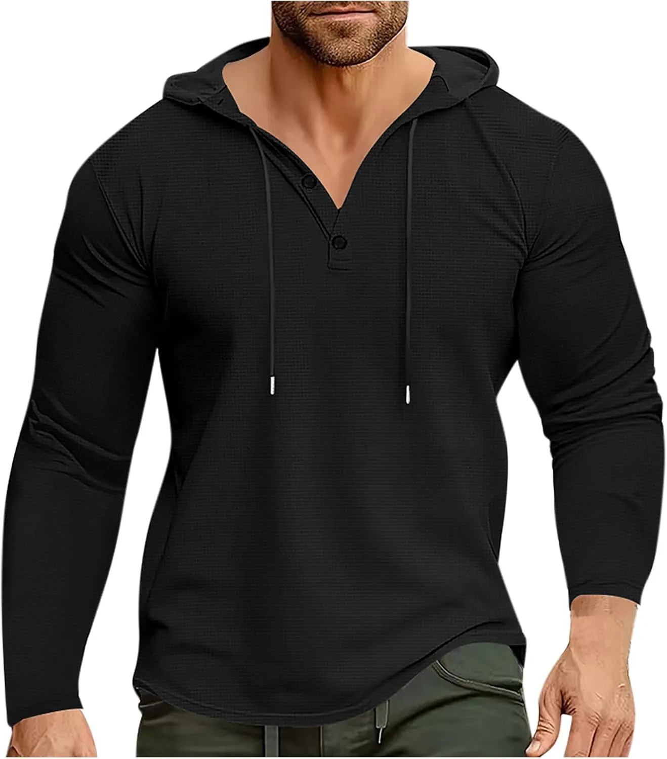Bidobibo Thick Hoodies for Men V Neck Drawstring Pullover Hoodie Mens Fall Clothes Fashion 2024 Solid Long Sleeve Sweatshirt