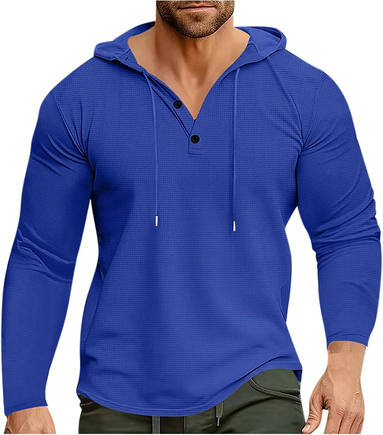 Bidobibo Thick Hoodies for Men V Neck Drawstring Pullover Hoodie Mens Fall Clothes Fashion 2024 Solid Long Sleeve Sweatshirt