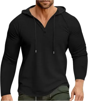 Bidobibo Thick Hoodies for Men V Neck Drawstring Pullover Hoodie Mens Fall Clothes Fashion 2024 Solid Long Sleeve Sweatshirt