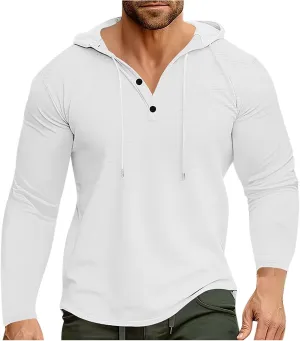 Bidobibo Thick Hoodies for Men V Neck Drawstring Pullover Hoodie Mens Fall Clothes Fashion 2024 Solid Long Sleeve Sweatshirt