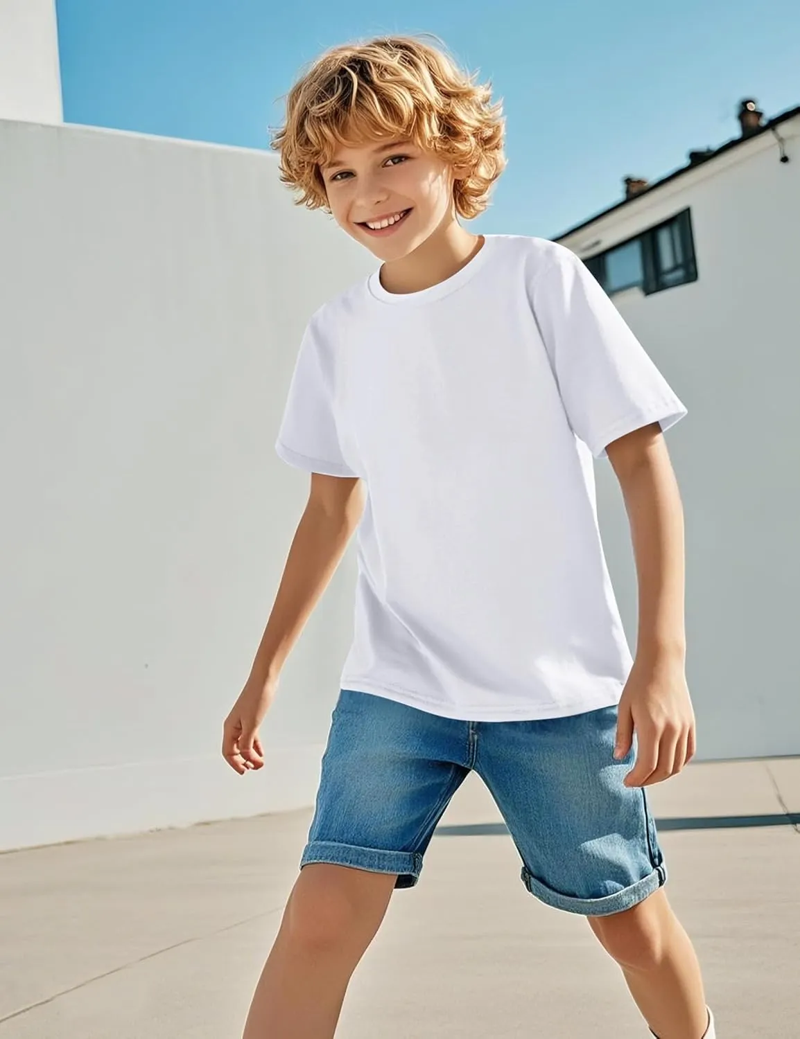 BOOPH Boys Shirts Short Sleeve T-Shirts Kids Basic Crew Neck Tops Casual Cotton Tees Clothes