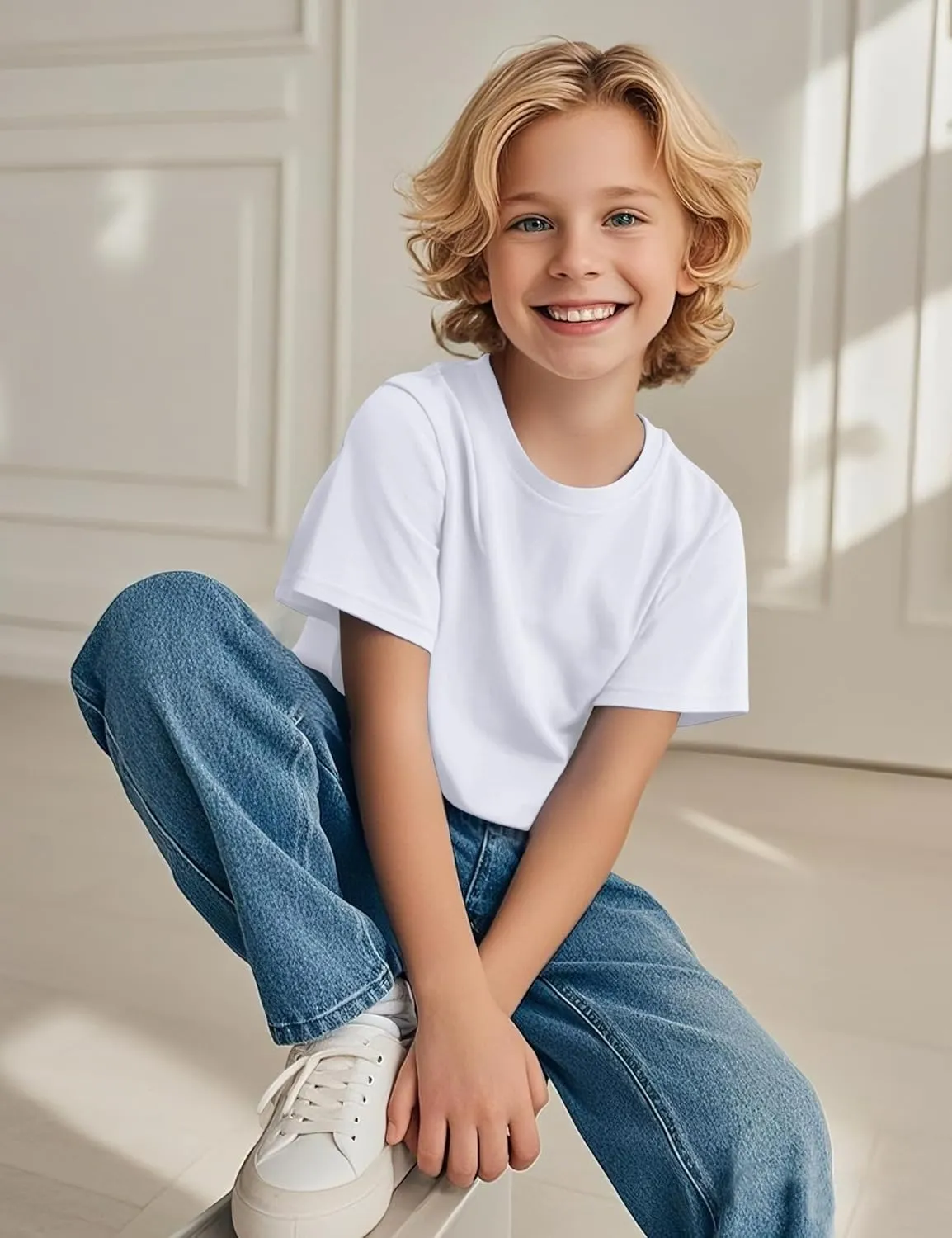 BOOPH Boys Shirts Short Sleeve T-Shirts Kids Basic Crew Neck Tops Casual Cotton Tees Clothes