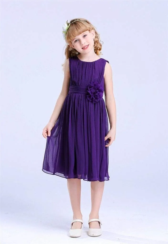 Bow Dream Junior Bridesmaids Little Girls Elegant Ruffle Chiffon Summer Flowers Girls Dresses