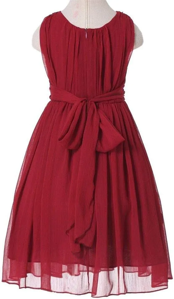 Bow Dream Junior Bridesmaids Little Girls Elegant Ruffle Chiffon Summer Flowers Girls Dresses