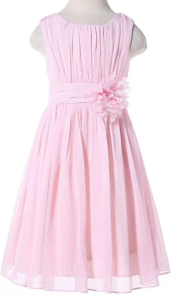 Bow Dream Junior Bridesmaids Little Girls Elegant Ruffle Chiffon Summer Flowers Girls Dresses
