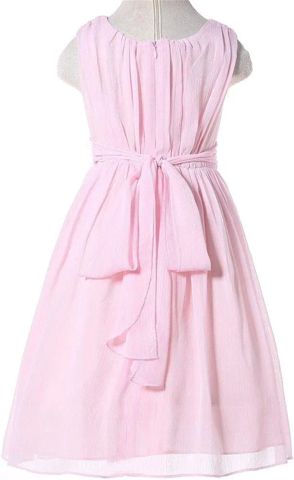 Bow Dream Junior Bridesmaids Little Girls Elegant Ruffle Chiffon Summer Flowers Girls Dresses