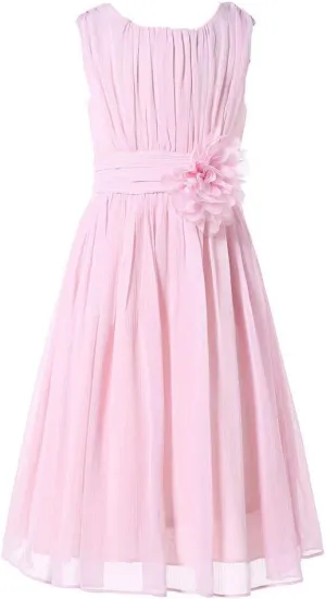 Bow Dream Junior Bridesmaids Little Girls Elegant Ruffle Chiffon Summer Flowers Girls Dresses