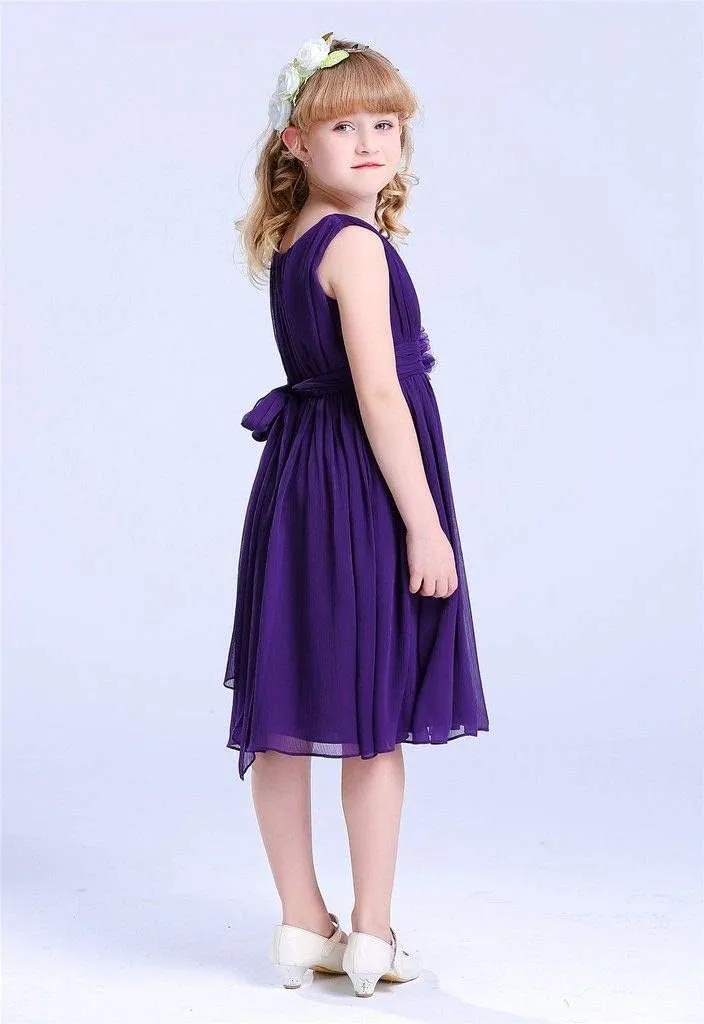 Bow Dream Junior Bridesmaids Little Girls Elegant Ruffle Chiffon Summer Flowers Girls Dresses