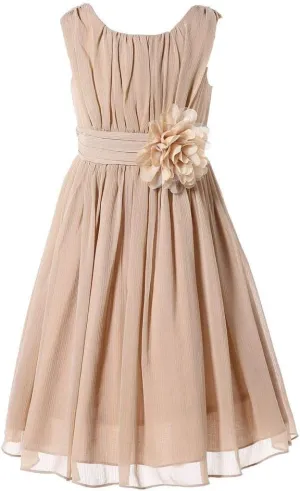 Bow Dream Junior Bridesmaids Little Girls Elegant Ruffle Chiffon Summer Flowers Girls Dresses