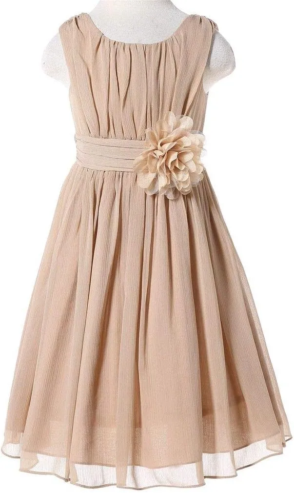 Bow Dream Junior Bridesmaids Little Girls Elegant Ruffle Chiffon Summer Flowers Girls Dresses