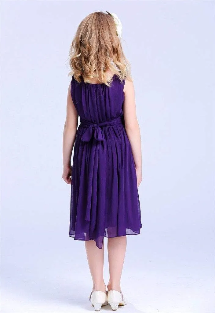 Bow Dream Junior Bridesmaids Little Girls Elegant Ruffle Chiffon Summer Flowers Girls Dresses