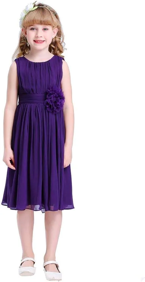 Bow Dream Junior Bridesmaids Little Girls Elegant Ruffle Chiffon Summer Flowers Girls Dresses