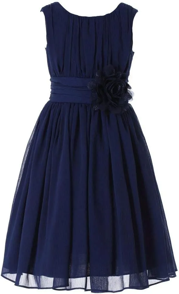 Bow Dream Junior Bridesmaids Little Girls Elegant Ruffle Chiffon Summer Flowers Girls Dresses