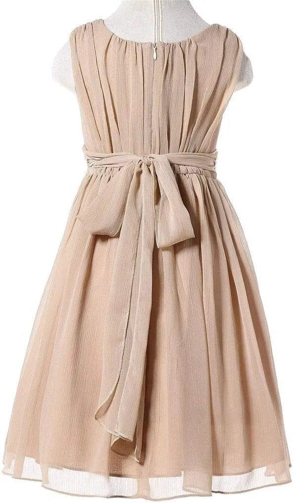 Bow Dream Junior Bridesmaids Little Girls Elegant Ruffle Chiffon Summer Flowers Girls Dresses
