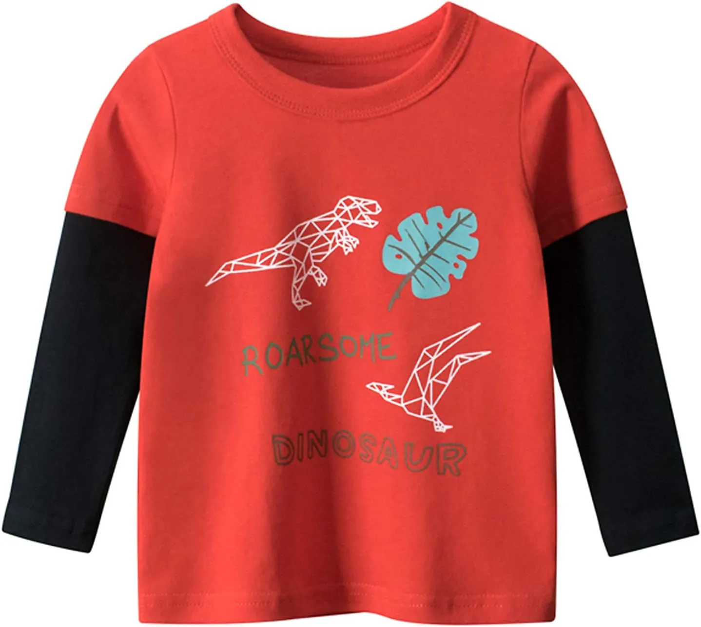 Boys Long Sleeve T-Shirts Casual Cotton Shirts Graphic Active Crewneck Tee Shirts for Toddler Kids Boys 3 Pack